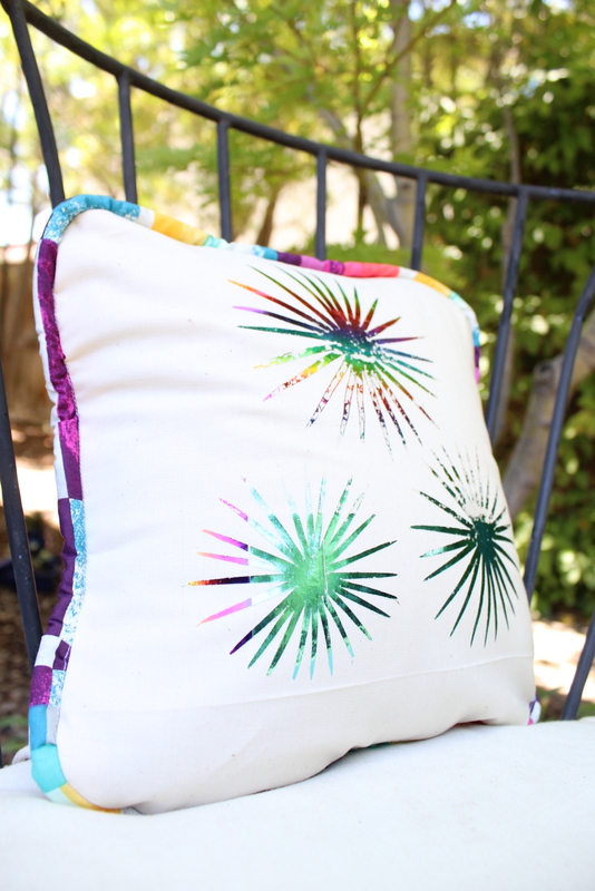 Rainbow Fireworks Foil Pillow | www.sugarbeecrafts.com