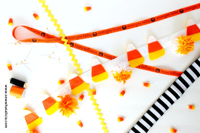 Candy Corn Bunting Tutorial: This is a great sewing project for beginners. Decorate for Halloween with this quick and easy candy corn bunting. | www.sewwhatalicia.com
