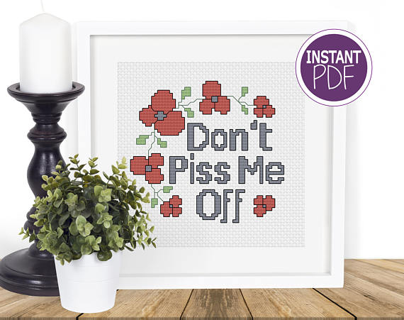 pictured framed cross stitch reading don't piss me off