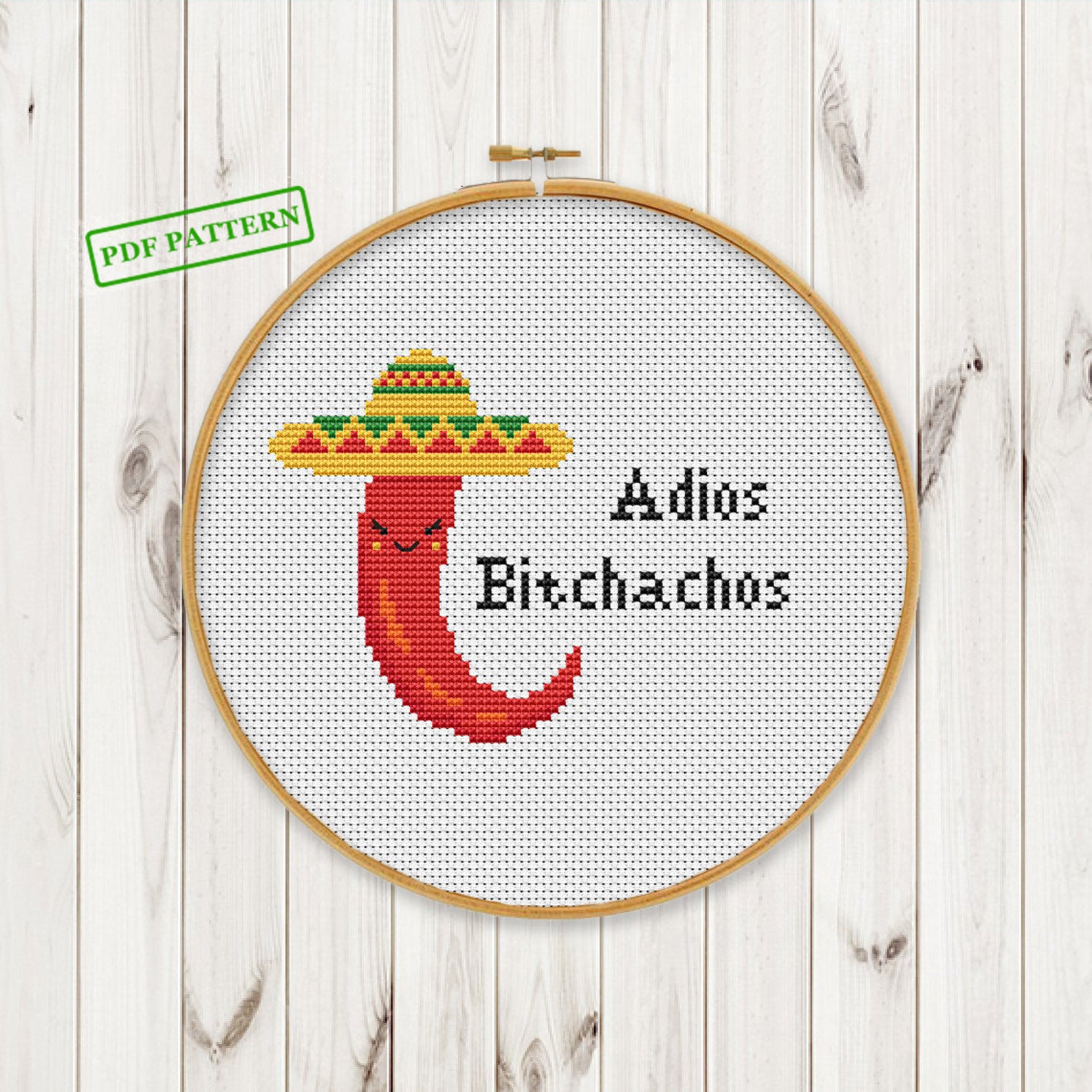 pictured chile pepper with sombrero and words reading adios bitchachos