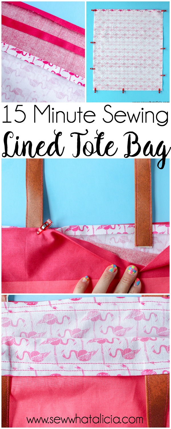 How to Make a Tote Bag: This installment of the 15 minute sewing series has us creating an easy lined tote bag. This is a great beginner sewing project. Newbies will learn to create an easy tote pattern. Click through for the full tutorial. | www.sewwwhatalicia.com