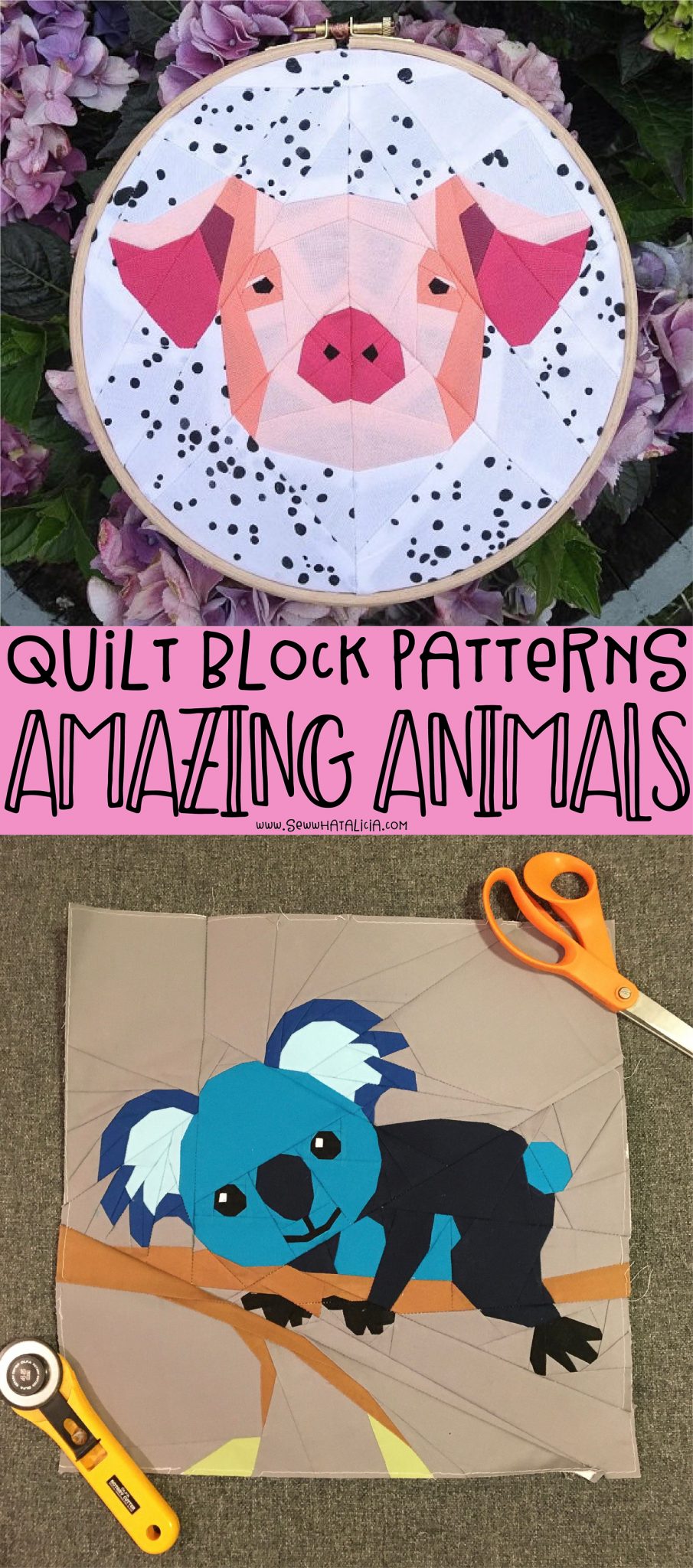 pictured animal paper piecing patterns with verbiage reading quilt block patterns amazing animals