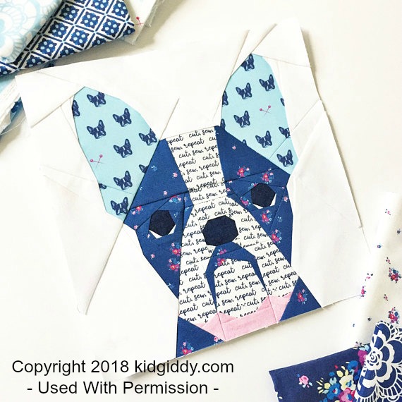 pictured finished french bulldog quilt block