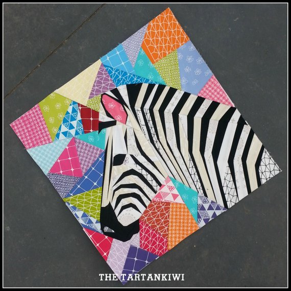 pictured colorful zebra fpp quilt block