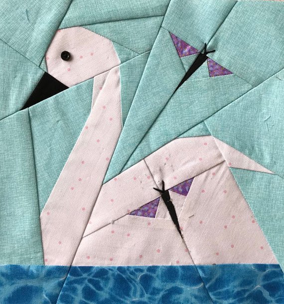 pictured finished swan paper pieced block
