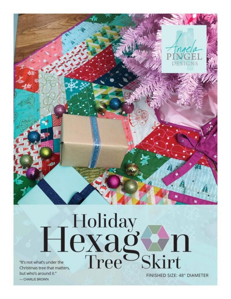 quilted hexagon shaped Christmas tree skirt