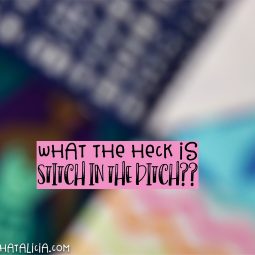 pictured blurry quilt background with words what the heck is stitch in the ditch