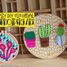 embroidery hoops with fabric and felt art